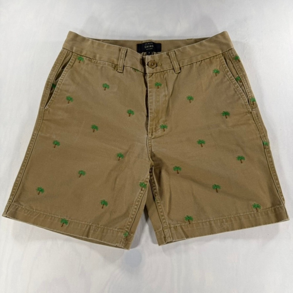J.Crew Chino Shorts Womens 4 Tan Palm Tree Embroidered‎ Cotton Mid Rise Casual
